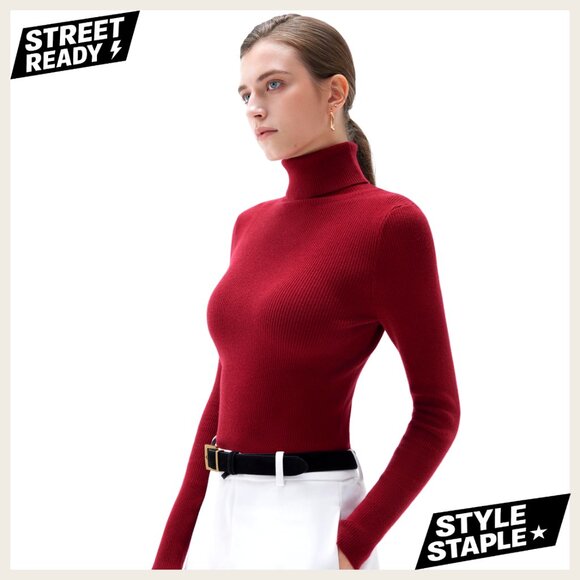 Cashmere Blend Turtleneck Sweater Long Sleeve Pullover Fall Winter Thermal